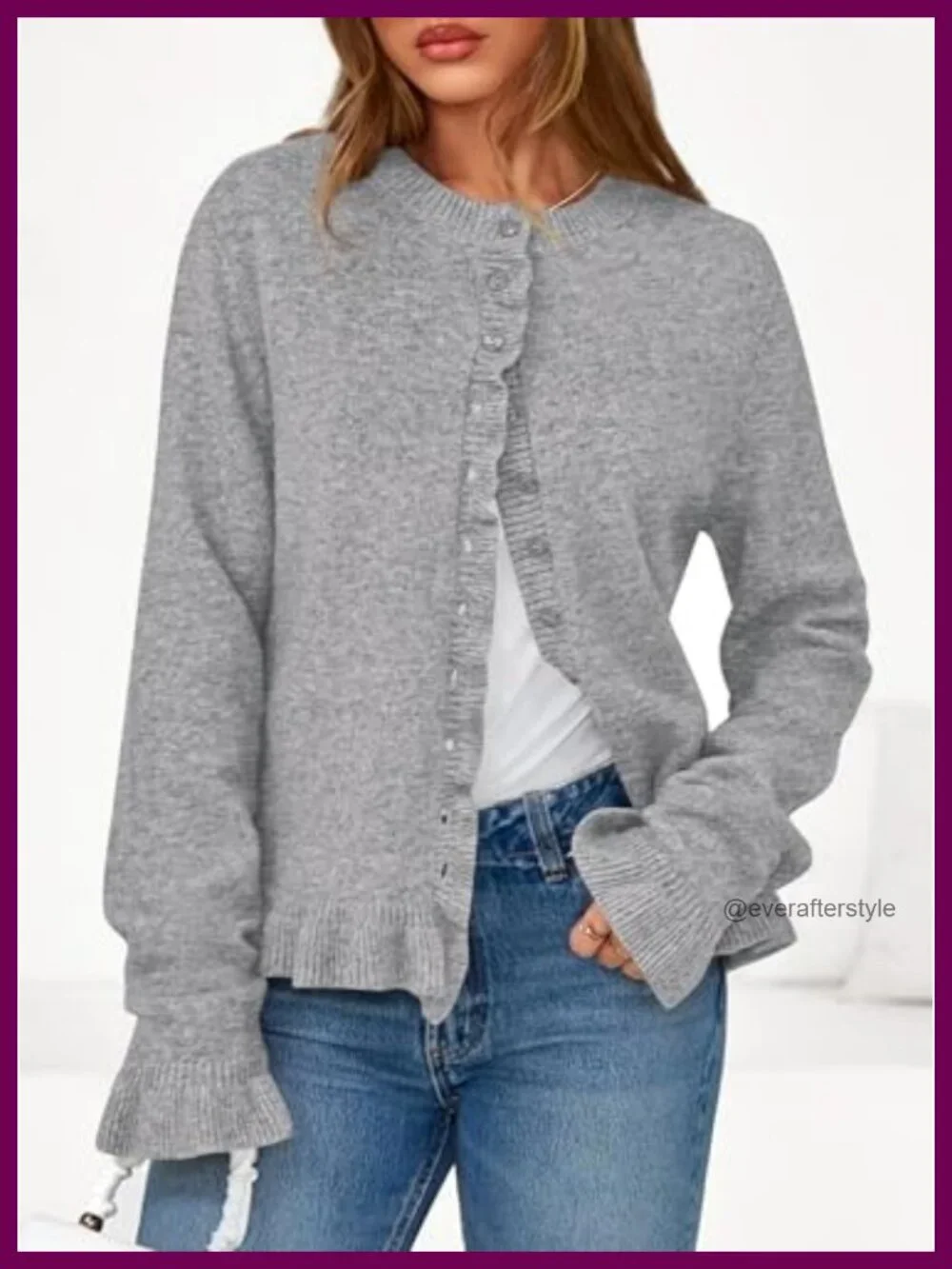 Chunky Knit Cropped Cardigan Button Down Long Sleeve Crew Neck Sweater